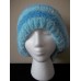 Hand knitted fuzzy  soft and bulky beanie/hat  beret type  light blue stripes  eb-83638427